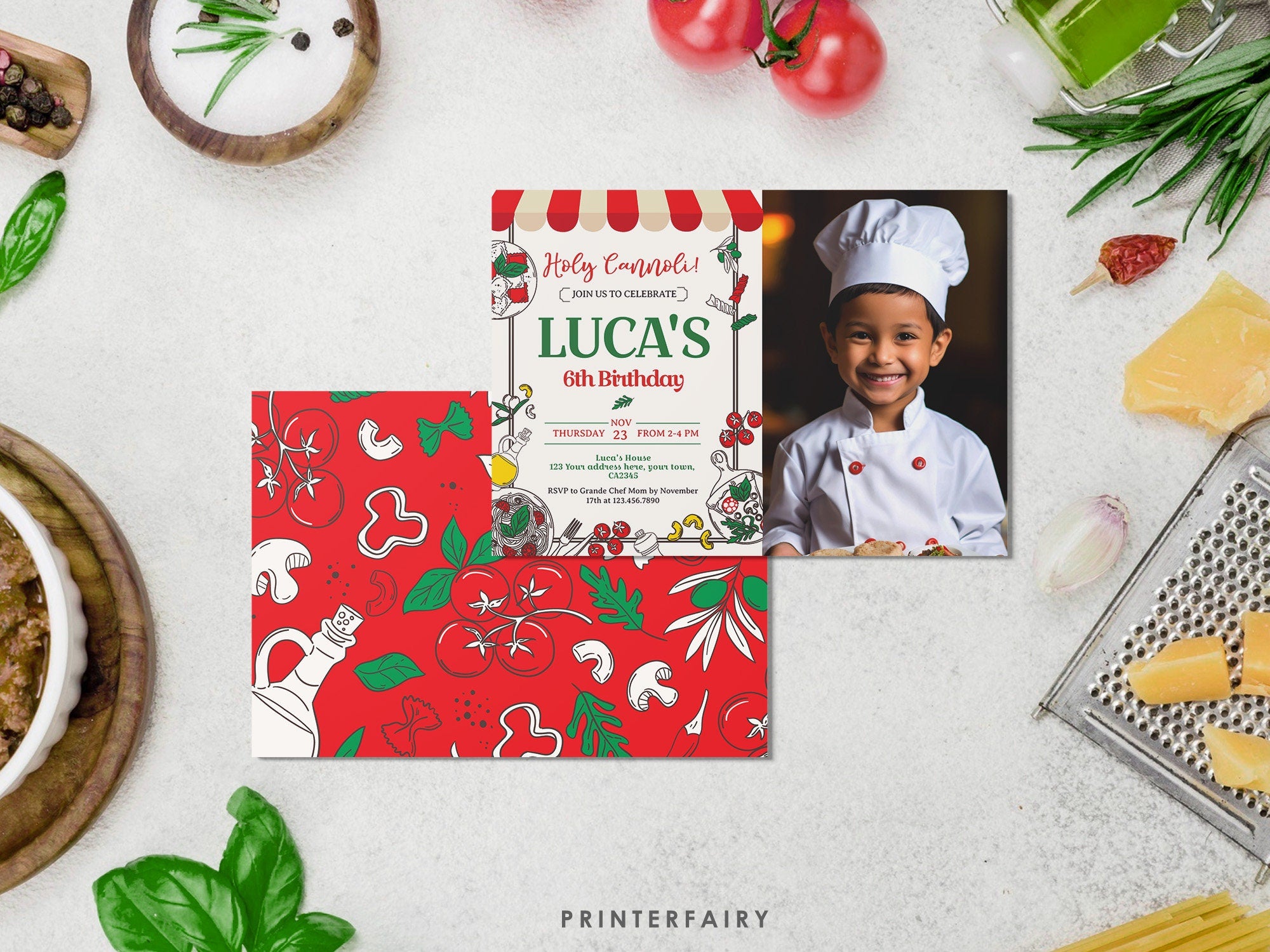 Italian Chef Birthday Invitation, Photo, Printable (Digital Item)