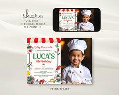 Italian Chef Birthday Invitation, Photo, Printable (Digital Item)