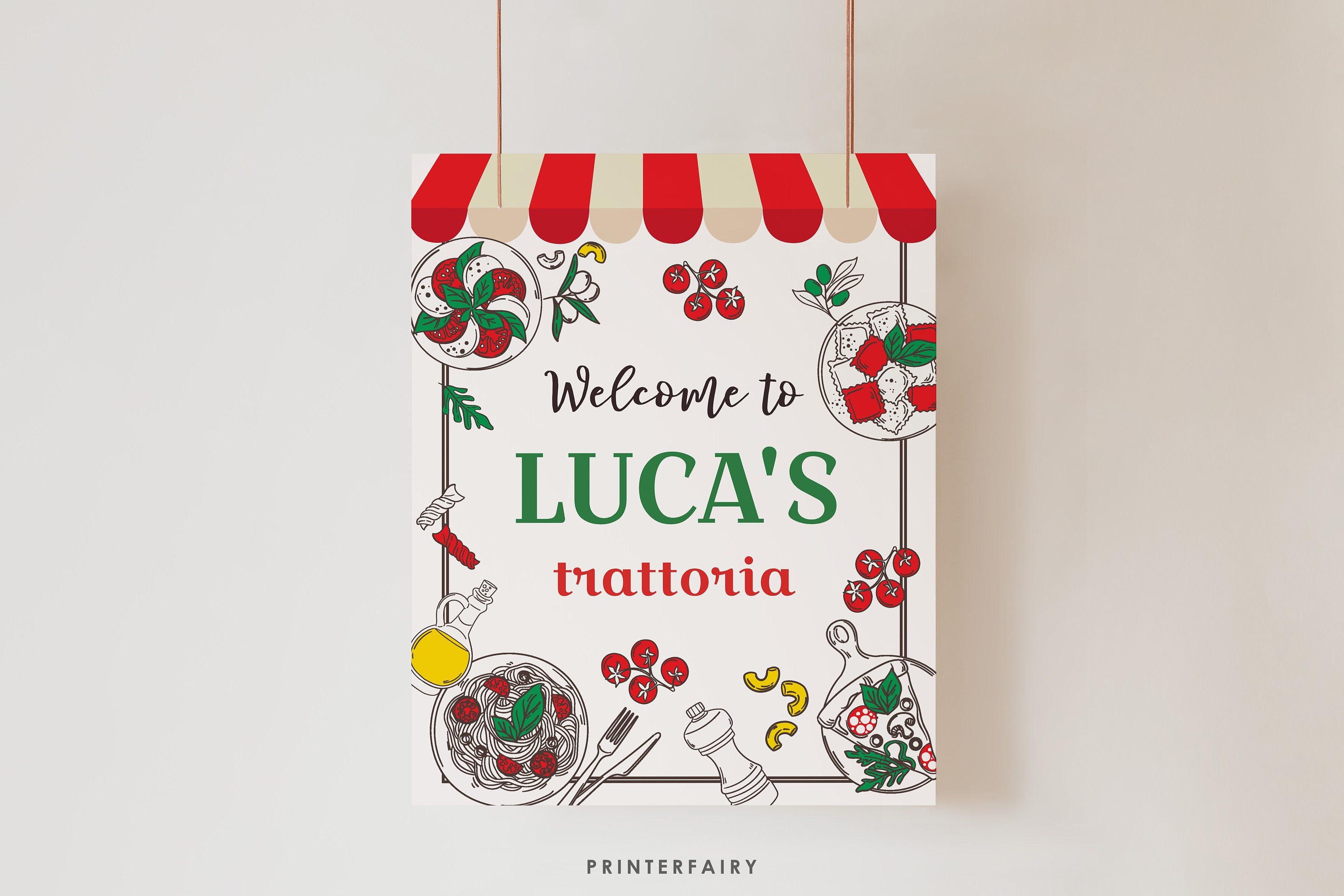 Italian Birthday Welcome Sign, Printable Trattoria Decoration (Digital Download)
