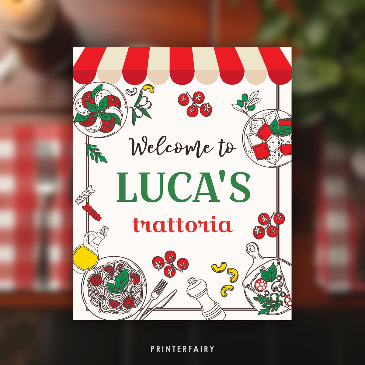 Italian Birthday Welcome Sign, Printable Trattoria Decoration (Digital Download)