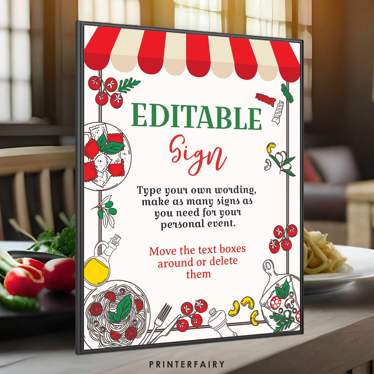 Italian Birthday Party Sign, Editable Printable Decor (Instant Download)