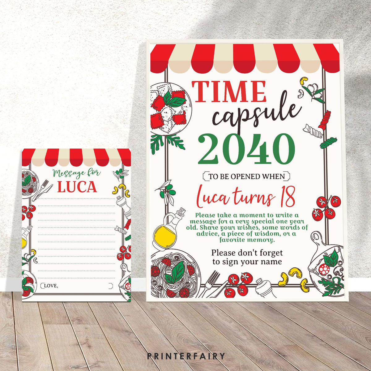 Italian 1st Birthday Time Capsule, Pizza Spaghetti Party (Printable)