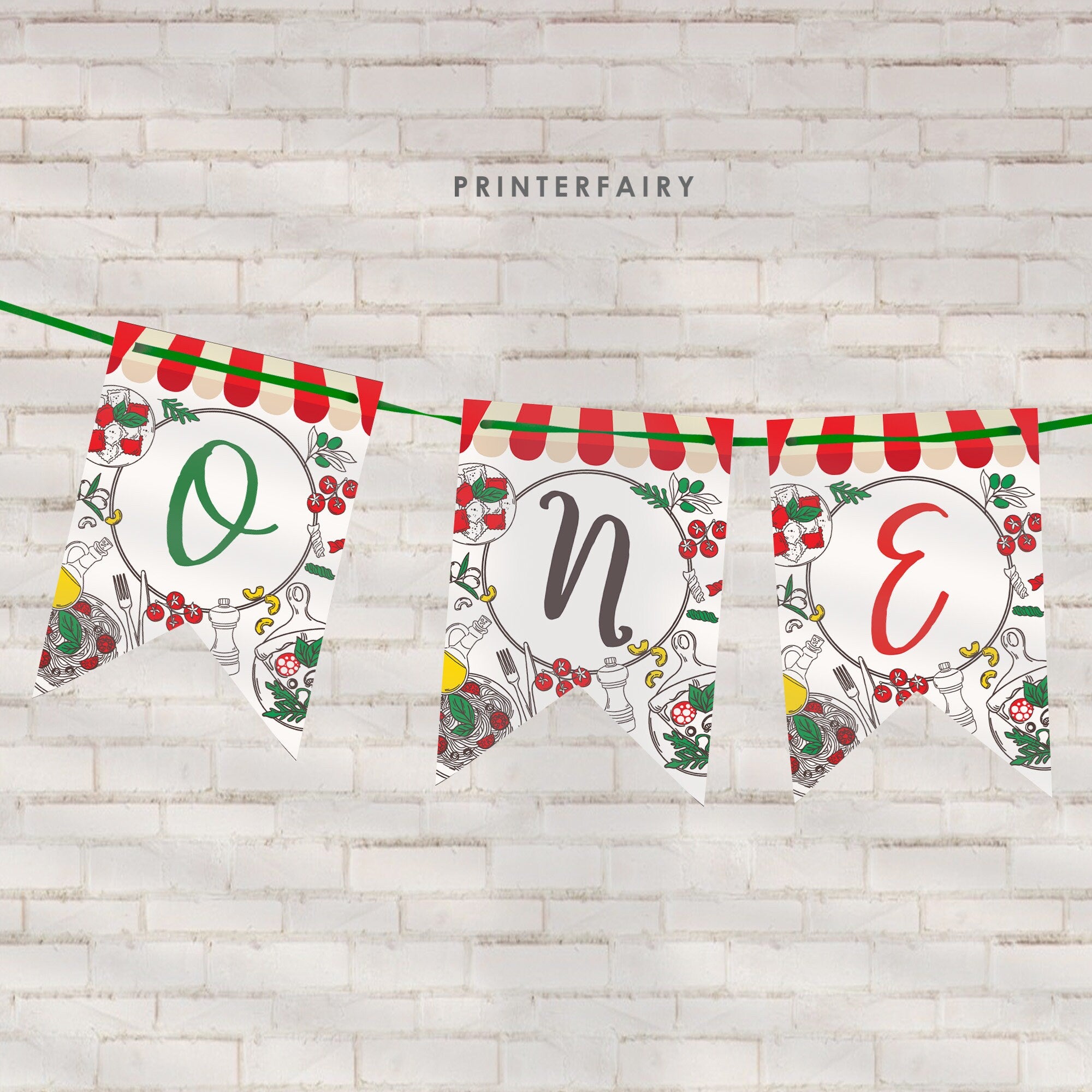Italian 1st Birthday Banner, Pizza, Spaghetti, Editable Printable (Digital Download)