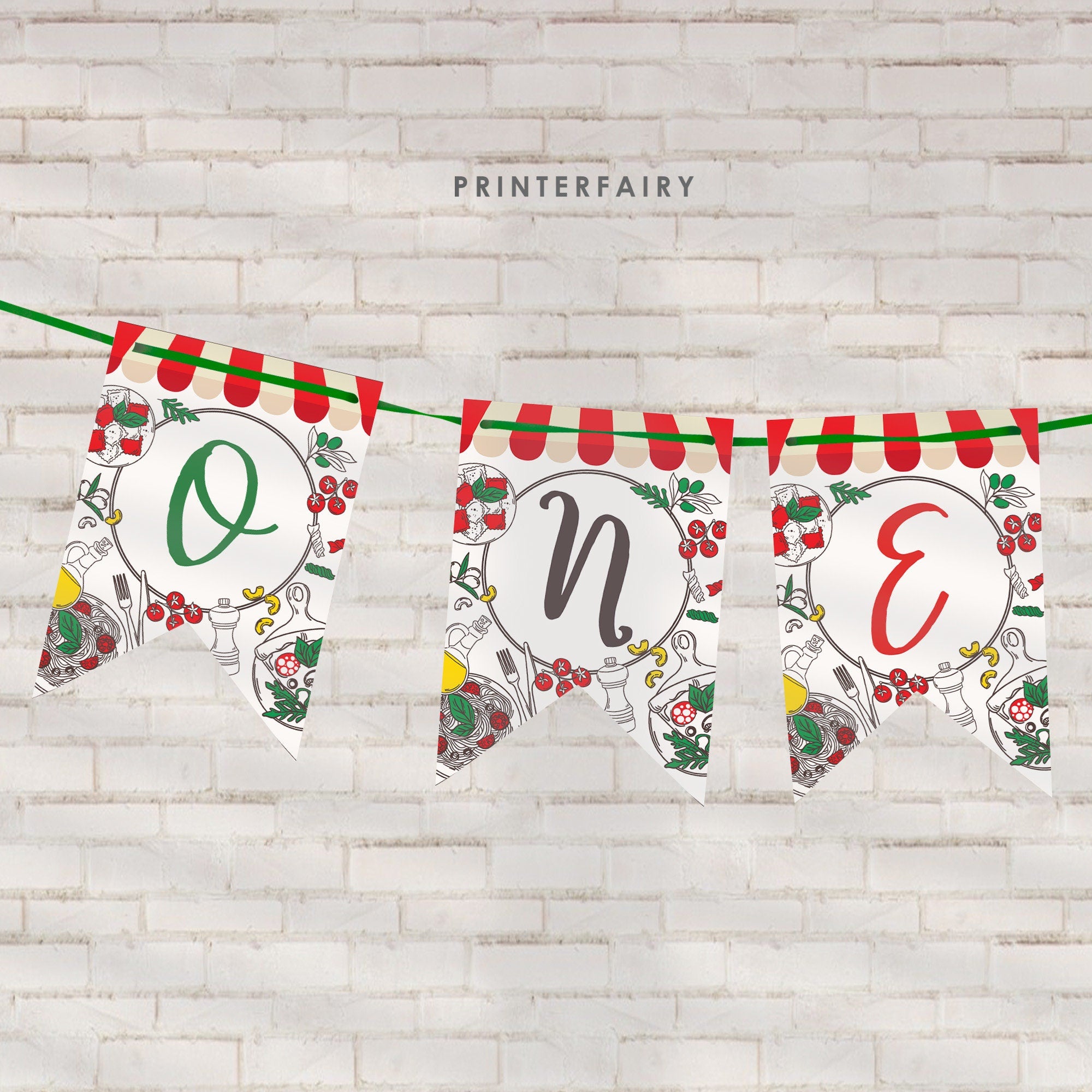 Italian 1st Birthday Banner, Pizza, Spaghetti, Editable Printable (Digital Download)