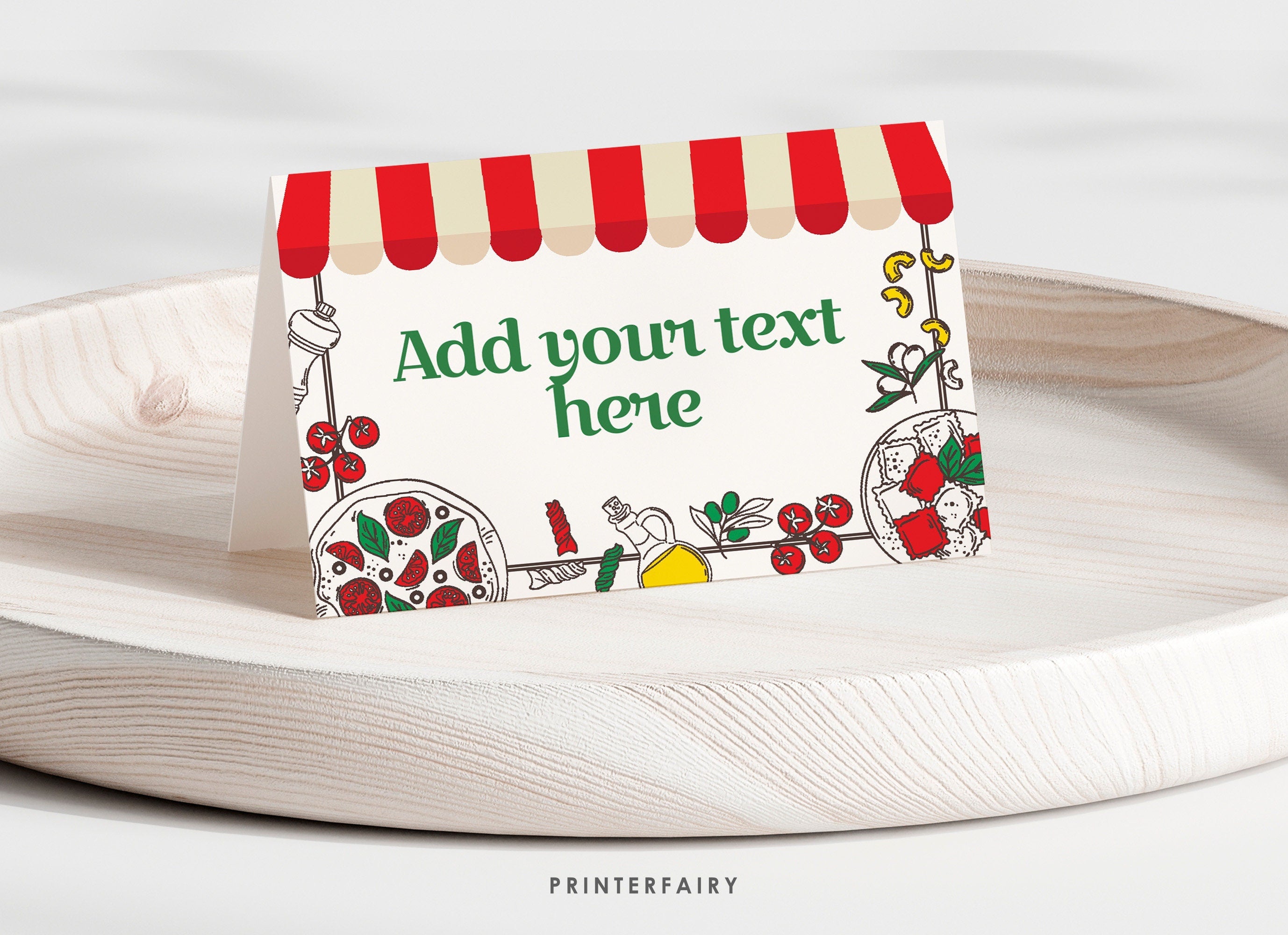 Italian Food Tent Place Cards, Printable Party Decor (Editable)