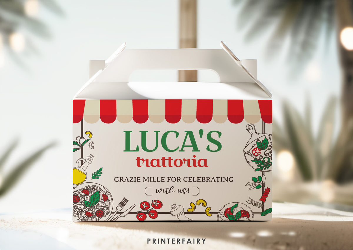 Italian Party Favor Box Label, Editable Treat Box (Digital Item)