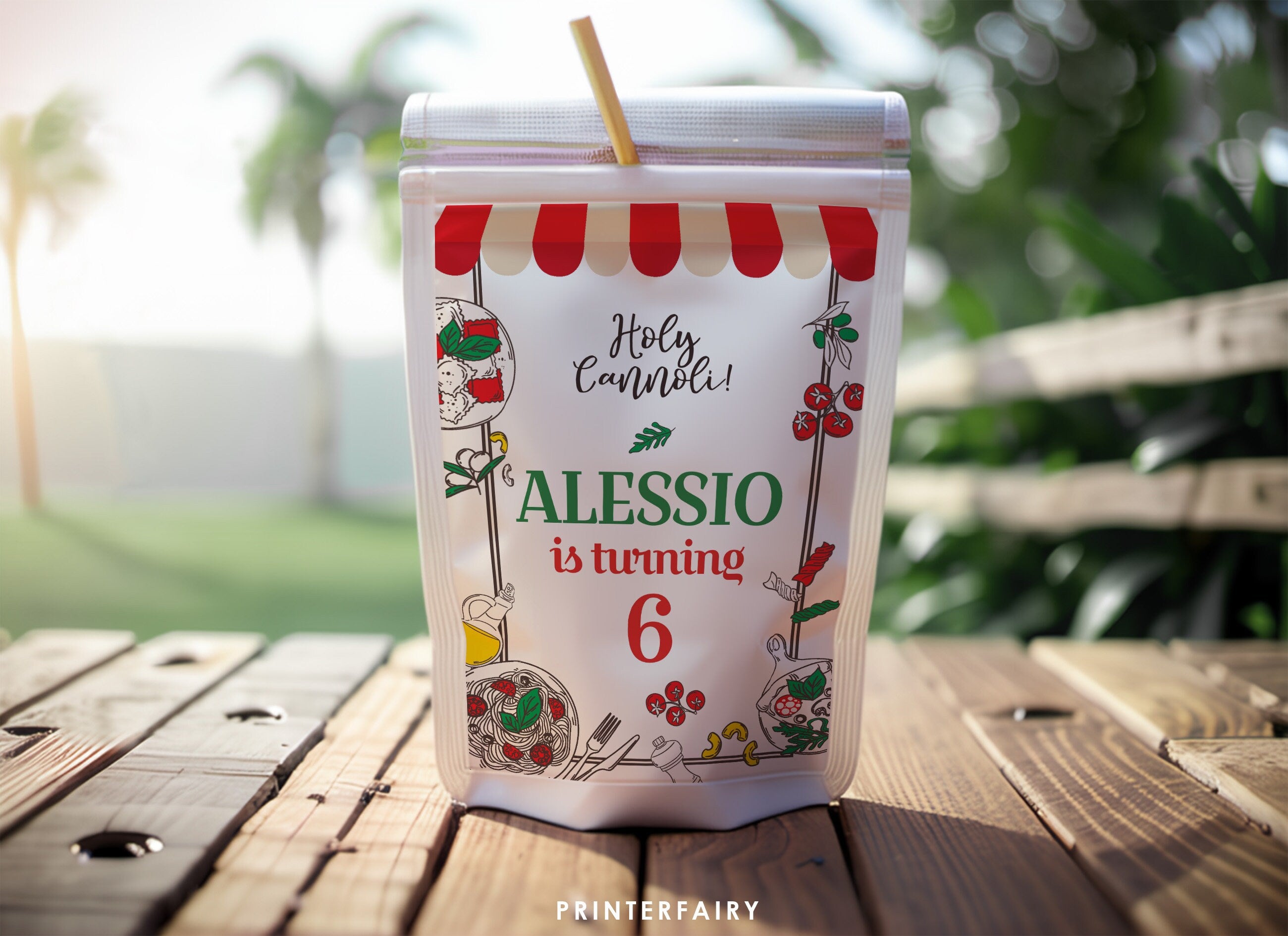 Italian Birthday Party Drink Pouch Label, Editable Printable (Digital Item)