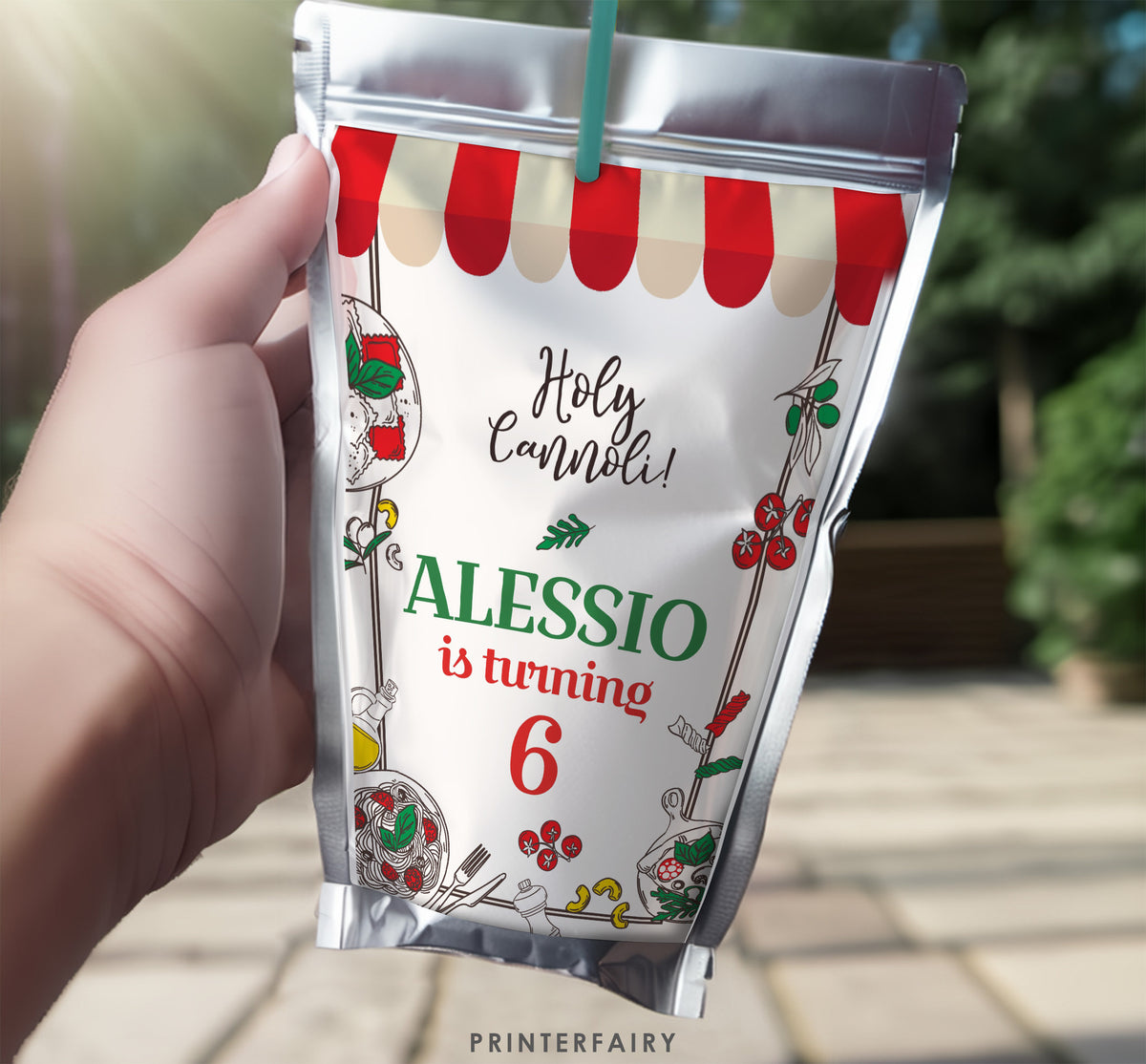 Italian Birthday Party Drink Pouch Label, Editable Printable (Digital Item)
