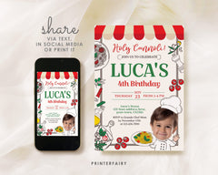 Italian Birthday Invitation with Photo, Pizza, Pasta (Printable)