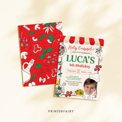 Italian Birthday Invitation with Photo, Pizza, Pasta (Printable)
