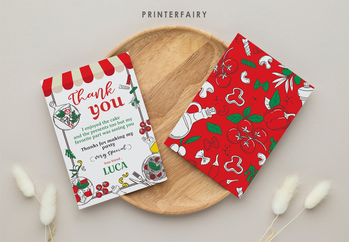 Italian Party Thank You Cards, Printable Birthday Notes (Editable)