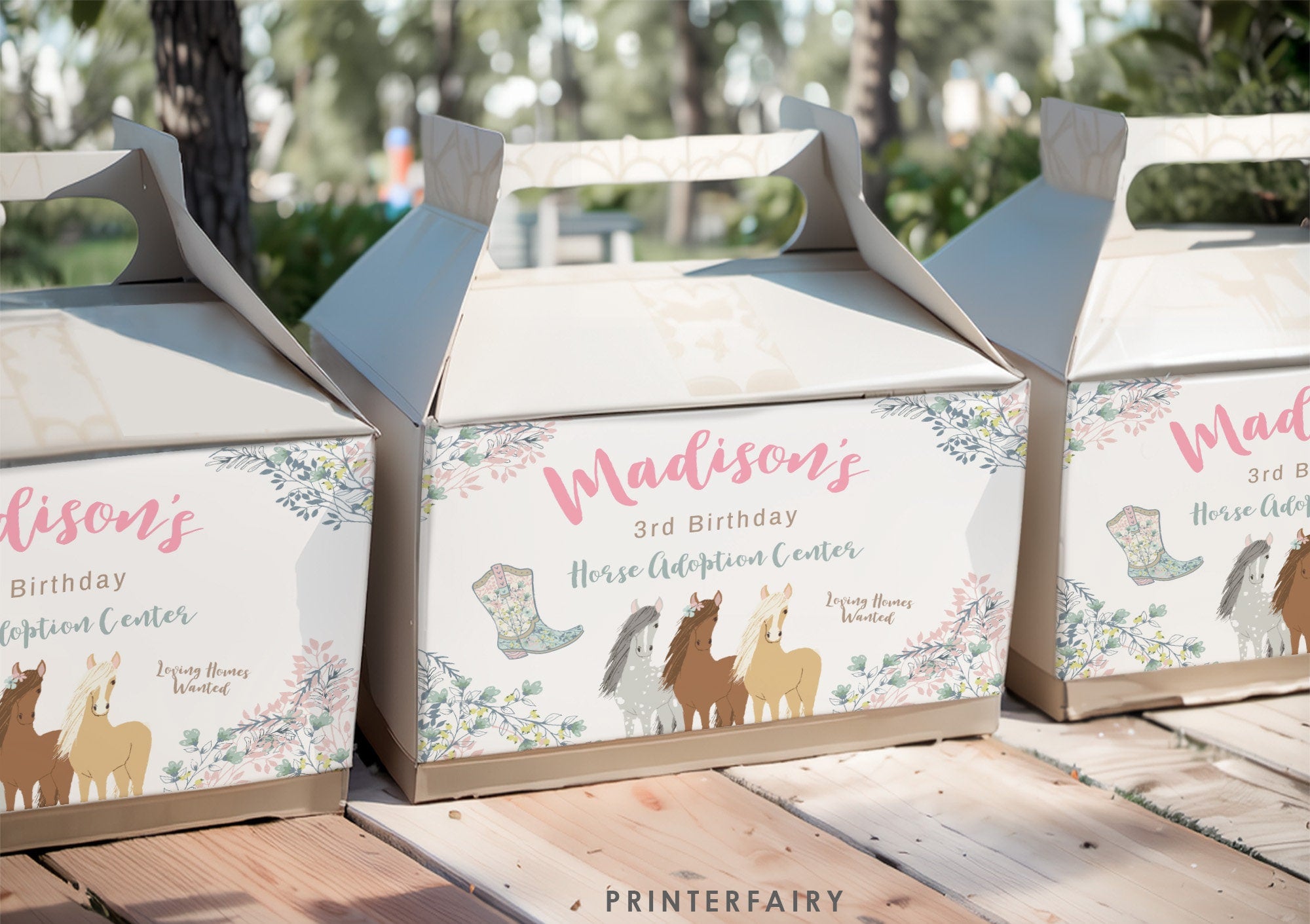 Floral Horse Birthday Gable Box Label, Editable Pony Party (Digital Download)