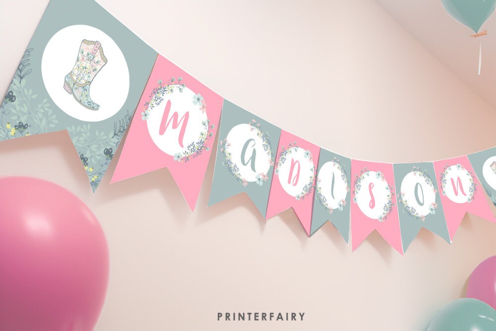 Floral Horse Birthday Banner, Cowgirl Party Decor (EDITABLE, Instant Download)