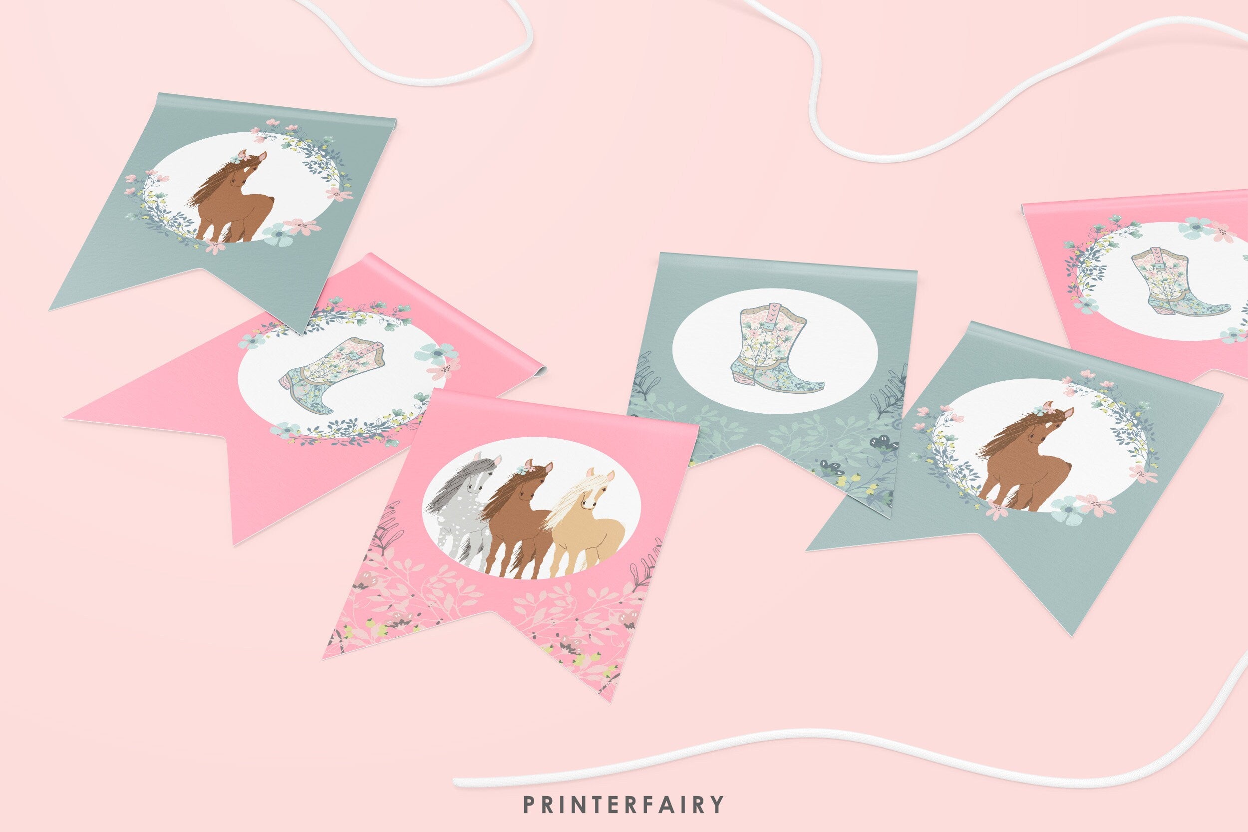 Floral Horse Birthday Banner, Cowgirl Party Decor (EDITABLE, Instant Download)