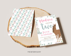 Floral Horse 2nd Birthday Invitation, Editable Pony Party (Digital Download)