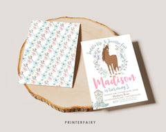 Floral Horse Birthday Invitation, Cowgirl Pony Party (INSTANT DOWNLOAD)