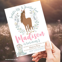 Floral Horse Birthday Invitation, Cowgirl Pony Party (INSTANT DOWNLOAD)