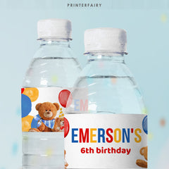 Bear Birthday Water Bottle Label, Editable Party Decor (Digital)