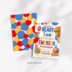 Bear Birthday Invitation, Editable Beary Fun Party Invite (Digital Item)