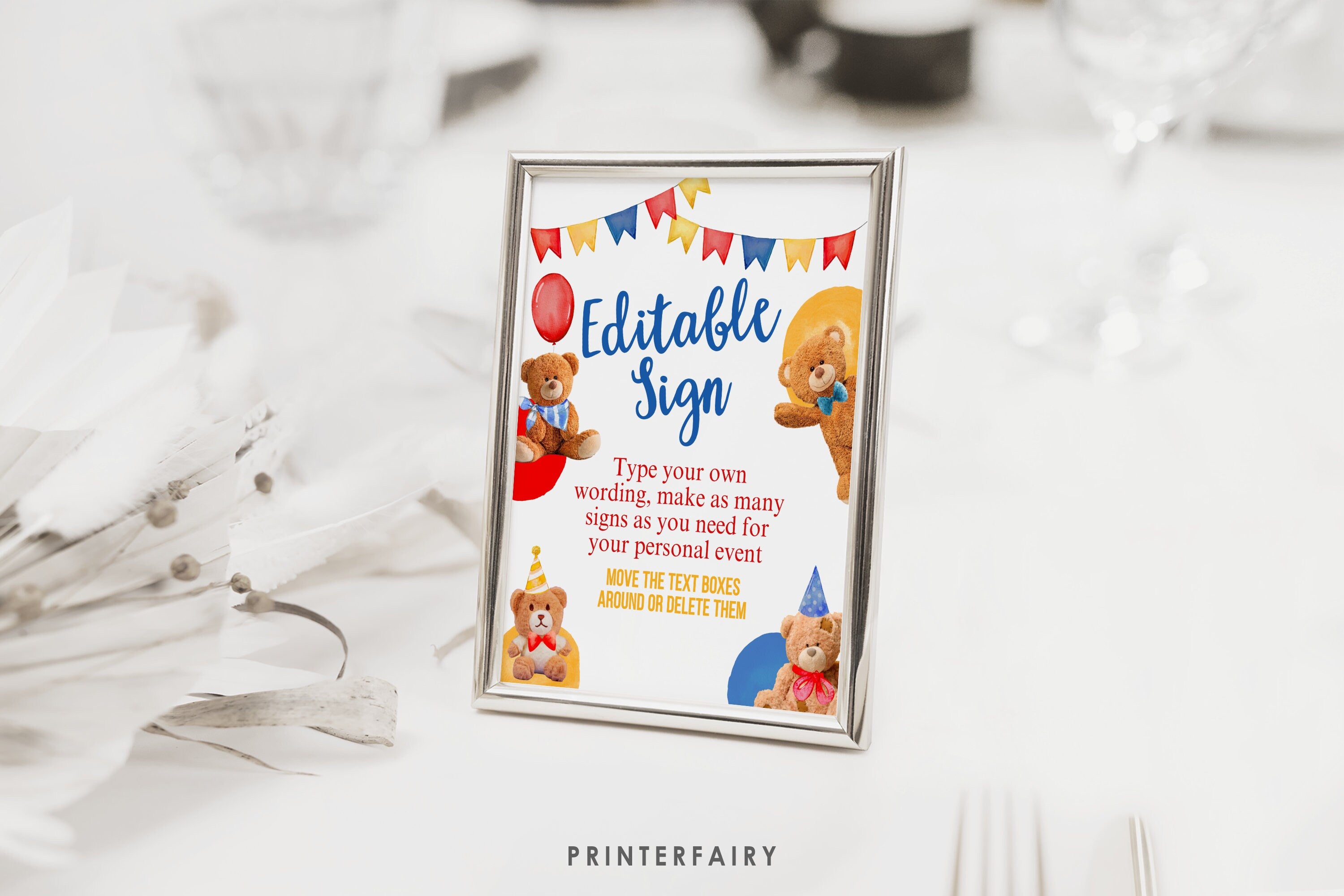 Bear Birthday Party Editable Welcome Sign (Digital Download)