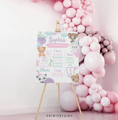 Teddy Bear First Birthday Milestones Sign Editable Template, INSTANT DOWNLOAD
