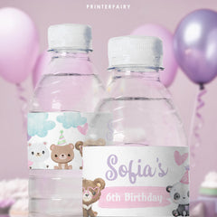 Editable Bear Birthday Water Bottle Label, Party Favors (Digital)