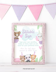 Bear Birthday Editable Sign Template to Add your own Wording, INSTANT DOWNLOAD