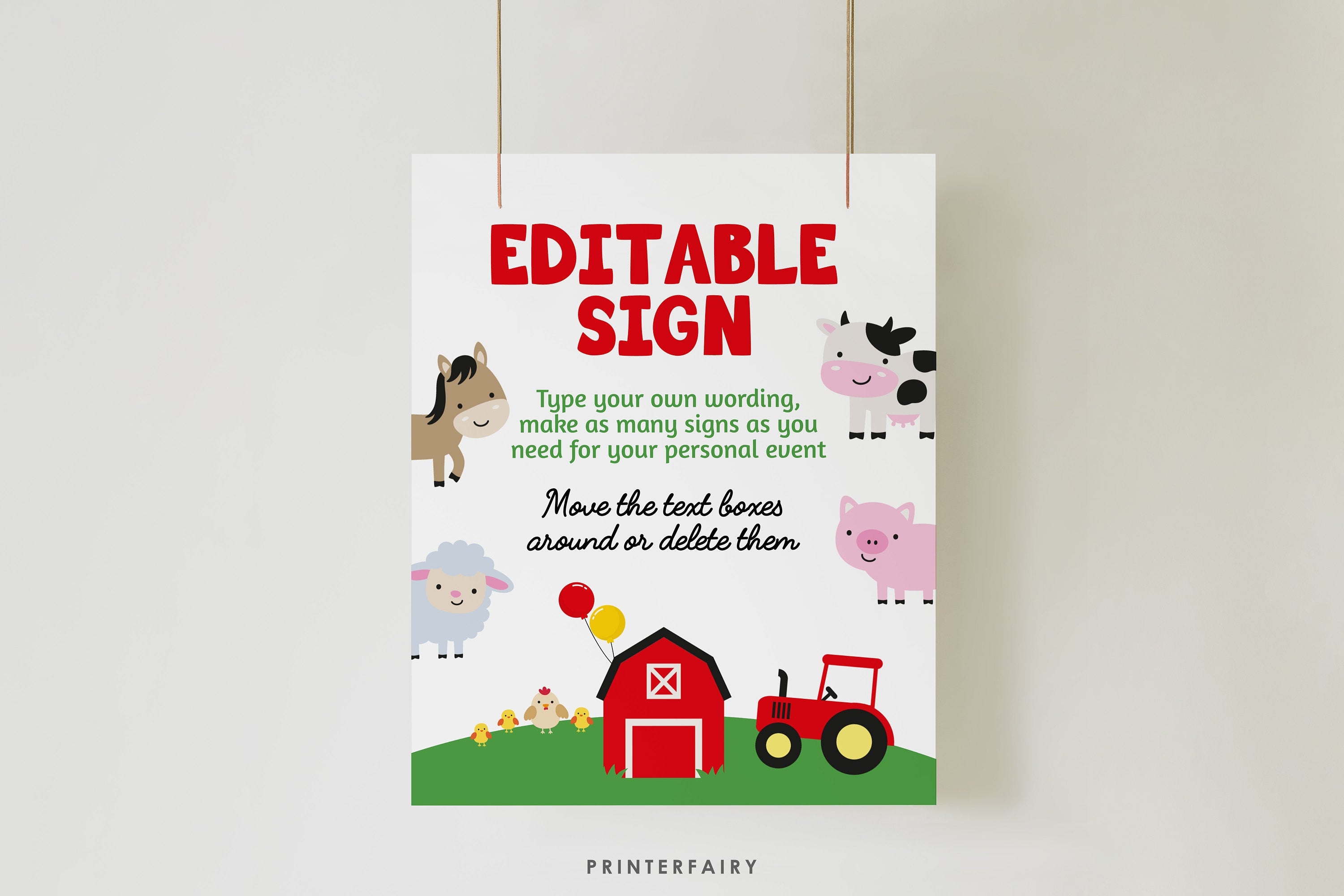 Farm Birthday Party Sign, Editable Template (Instant Download)