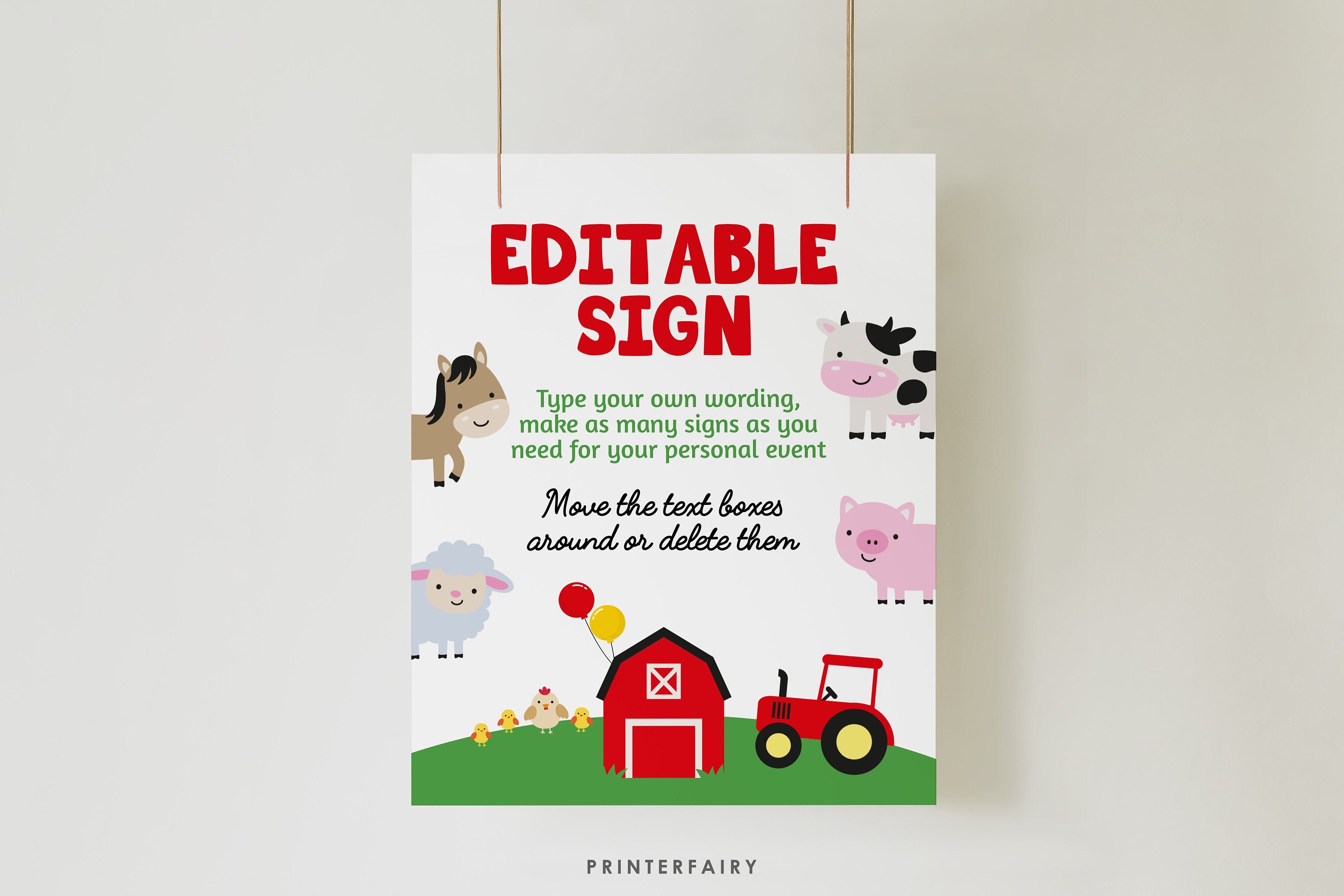 Farm Birthday Party Sign, Editable Template (Instant Download)