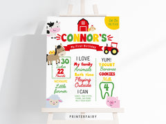 Farm First Birthday Milestone Board, Barnyard Animals Sign (Editable Digital)