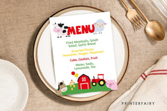 Farm Birthday Menu, Editable Barnyard Food Sign (Digital Download)