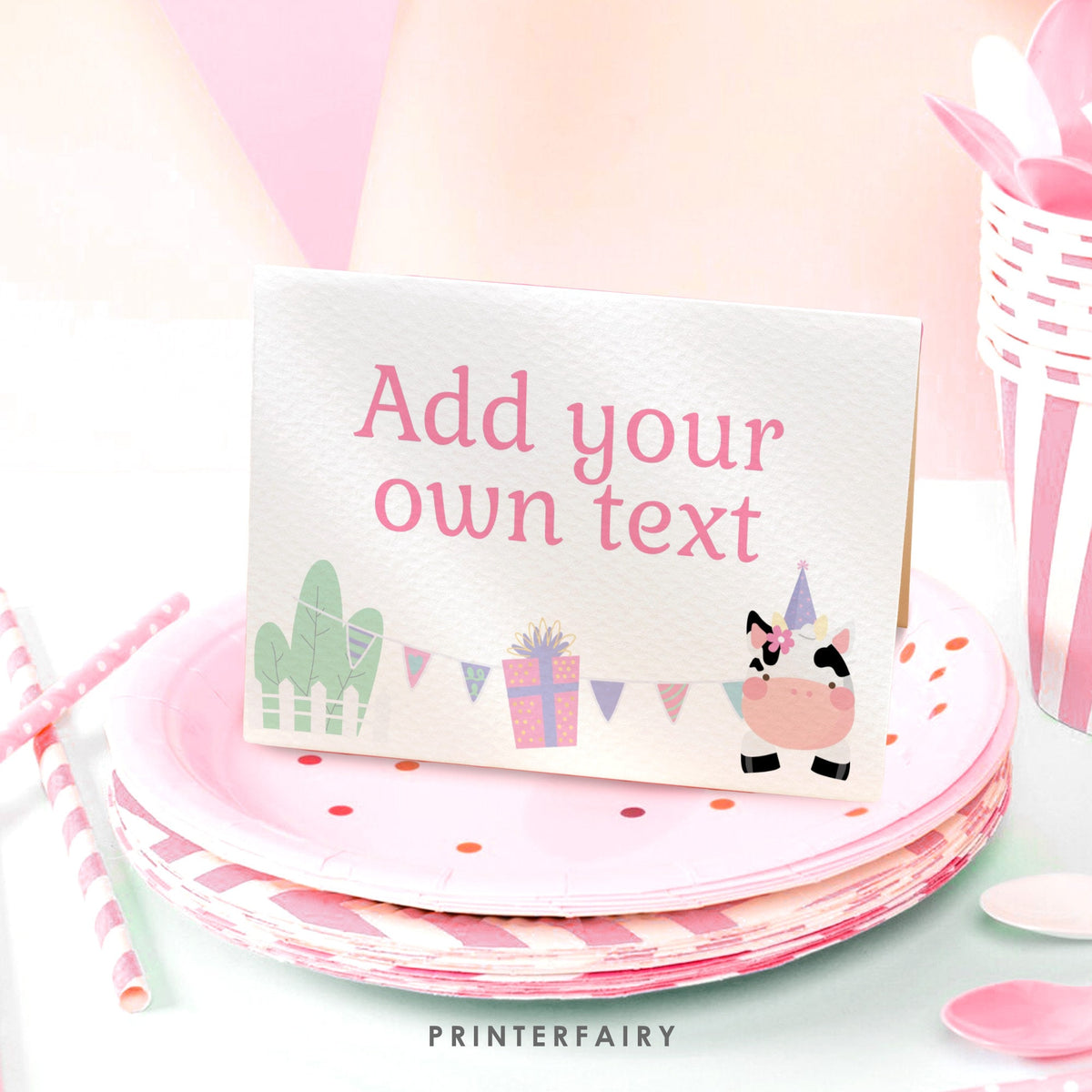 Farm Birthday Party Food Tents, Pink Barnyard Animals (Editable Digital Item)