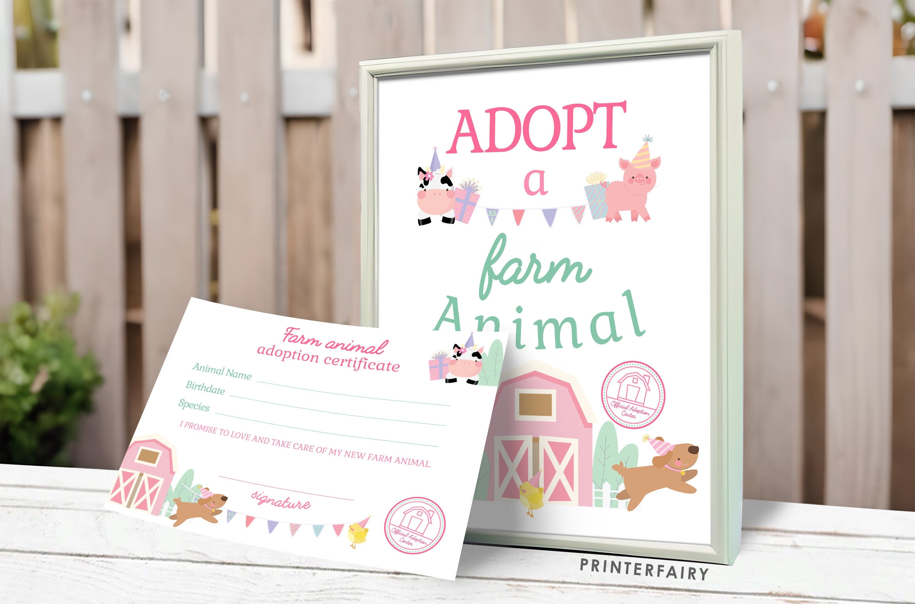 Farm Animals Adoption Pack, Editable Birthday Party Decor (Digital Item)