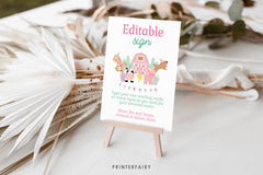 Farm Birthday Sign, Cute Animals, Pink Barnyard Party (Editable Digital Download)