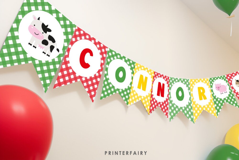 Editable Farm Birthday Banner, Barnyard Animals Party Decorations (Digital)