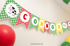 Editable Farm Birthday Banner, Barnyard Animals Party Decorations (Digital)