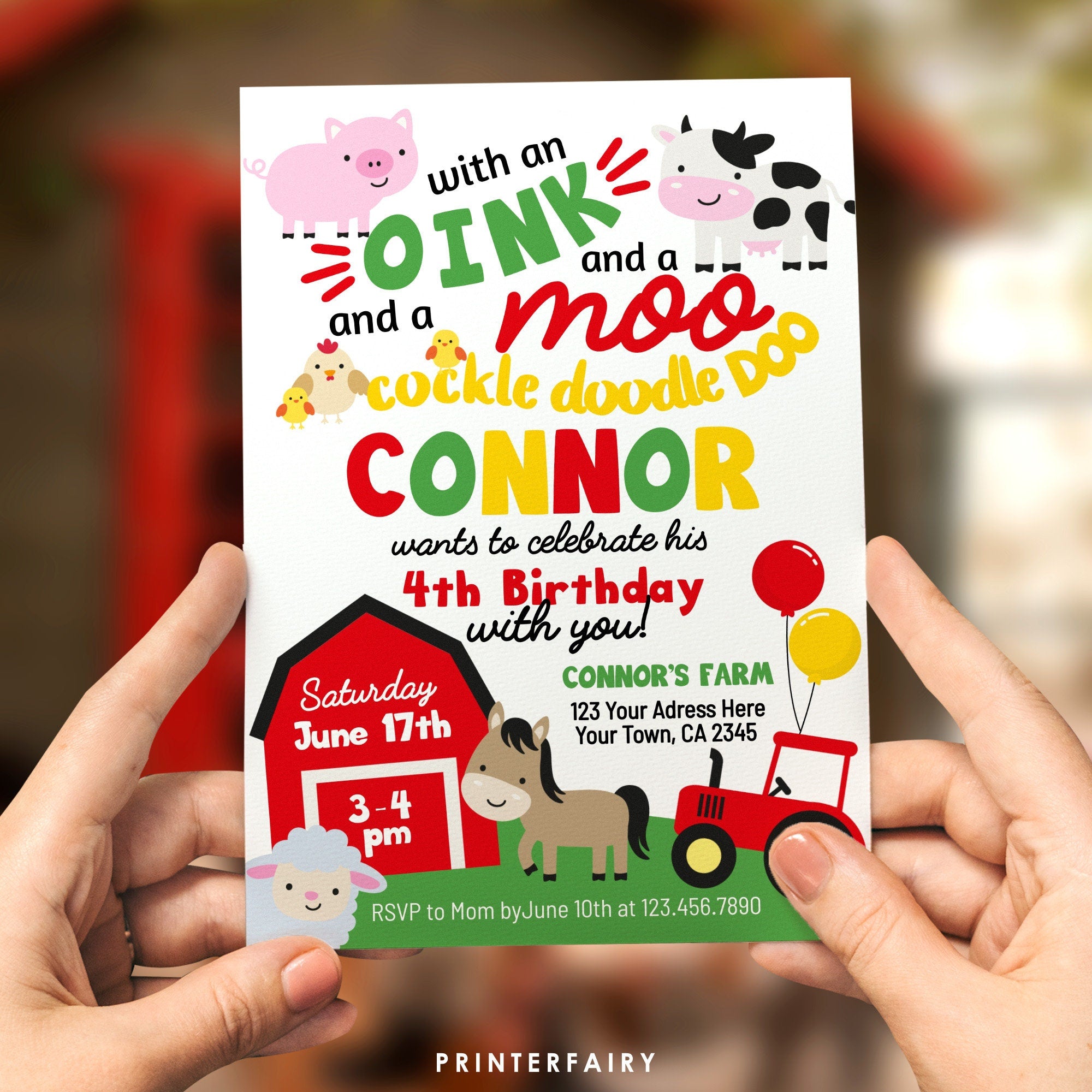 Farm Animals Birthday Invitation, Editable Barnyard Party (Instant Download)