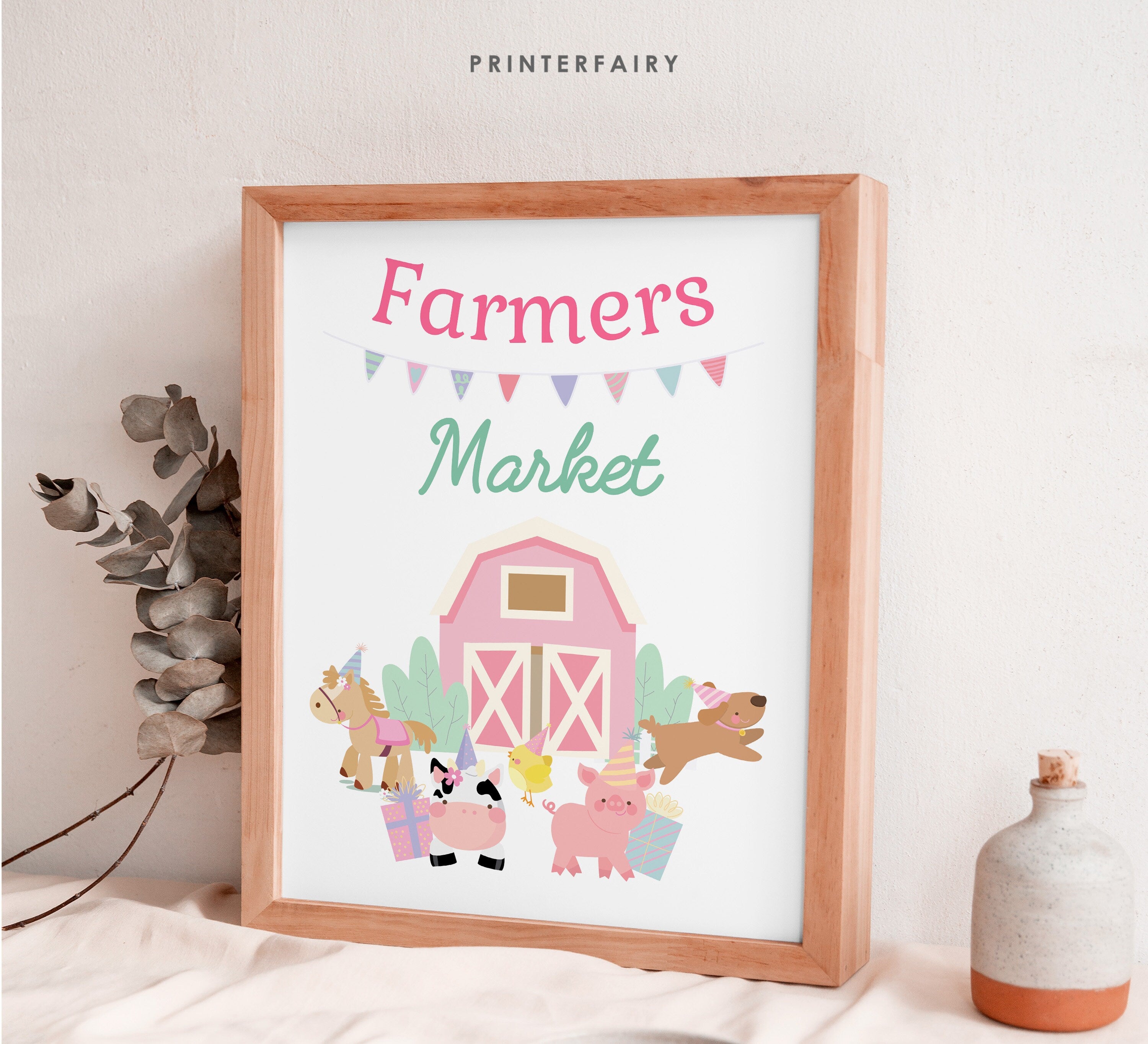 Farm Birthday Party Games, Cute Animals, Pink Barnyard Decor (Digital Download)