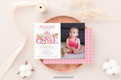 Farm Birthday Invitation with Photo, Pink Barnyard Animals (Editable, Instant Download)