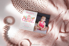 Farm 1st Birthday Invitation with Photo, Pink Barnyard Animals (Editable Download)