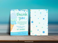 Ice Cream Birthday Thank You Card, EDITABLE (Digital Download)