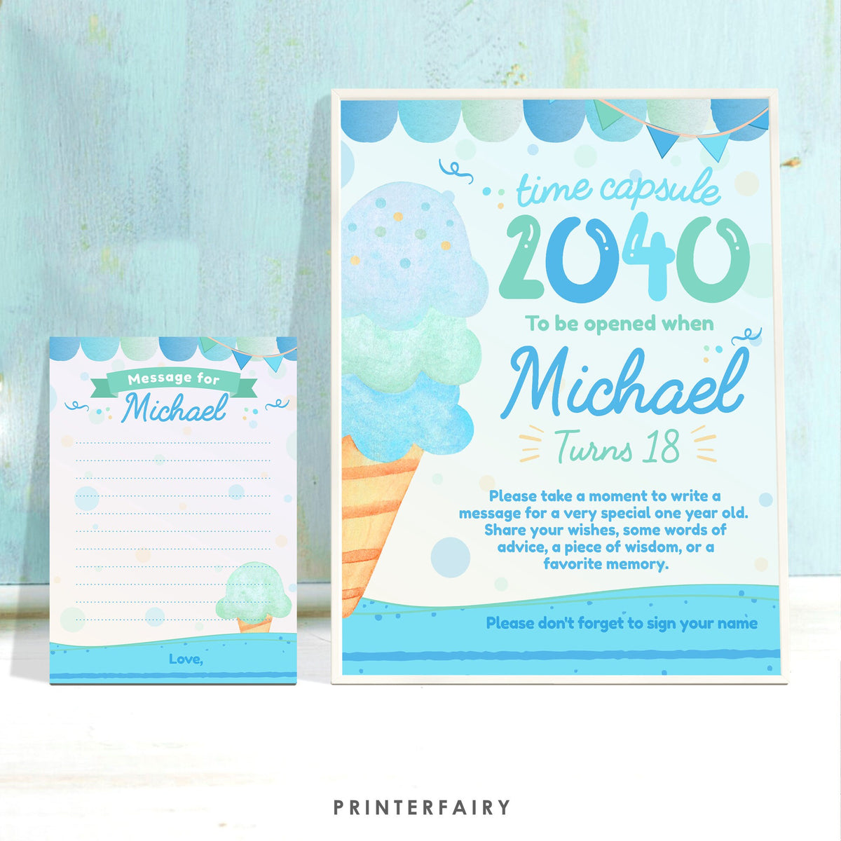 Ice Cream Birthday Time Capsule, EDITABLE (Digital Item)