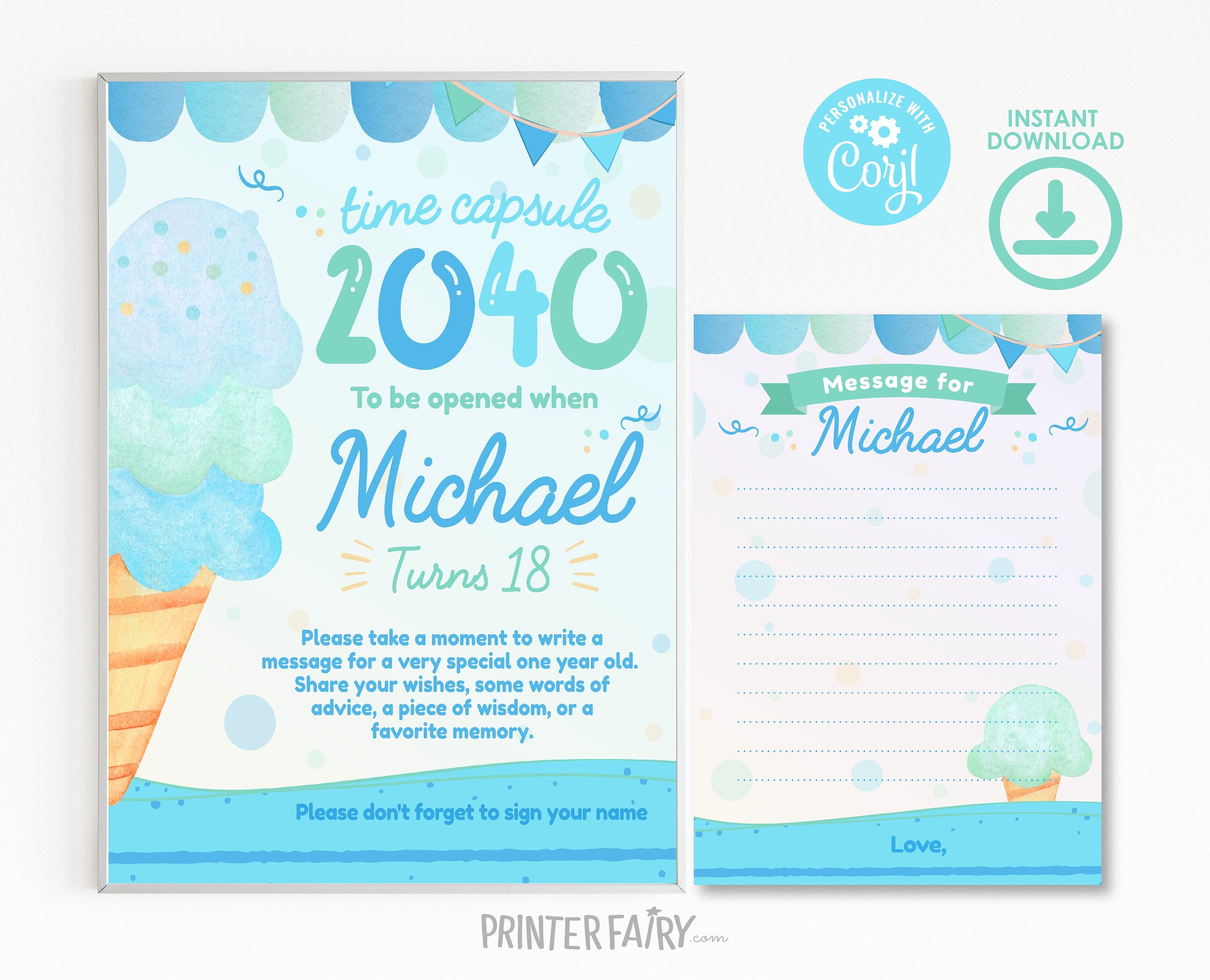 Ice Cream Birthday Time Capsule, EDITABLE (Digital Item)