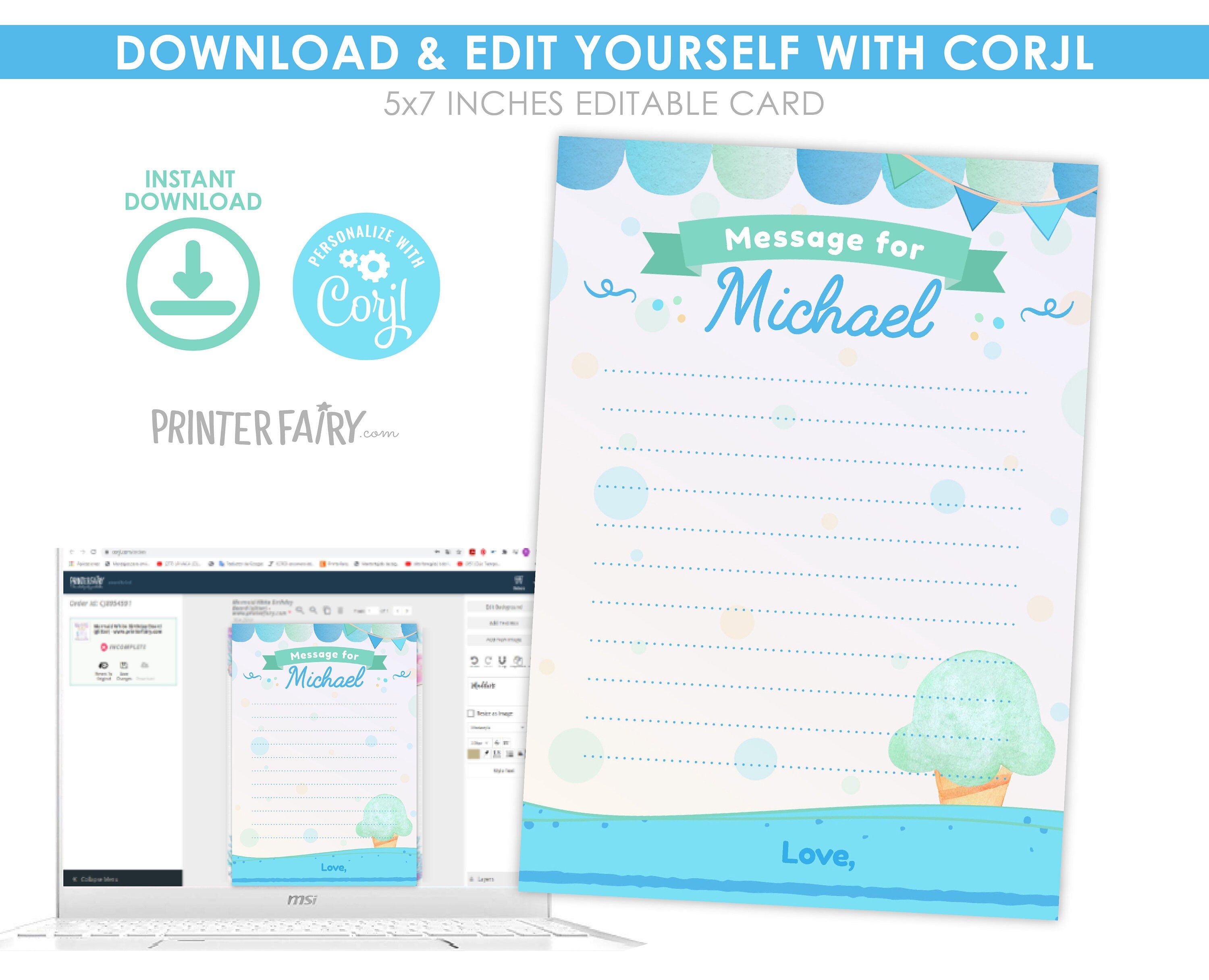 Ice Cream Birthday Time Capsule, EDITABLE (Digital Item)
