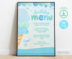 Editable Ice Cream Birthday Menu Template, Pool Party Sign (Digital Download)