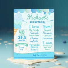 Editable Ice Cream First Birthday Board, Summer Party (Digital Item)