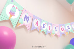 Ice Cream Birthday Banner, EDITABLE, Add your own wording, Instant Download
