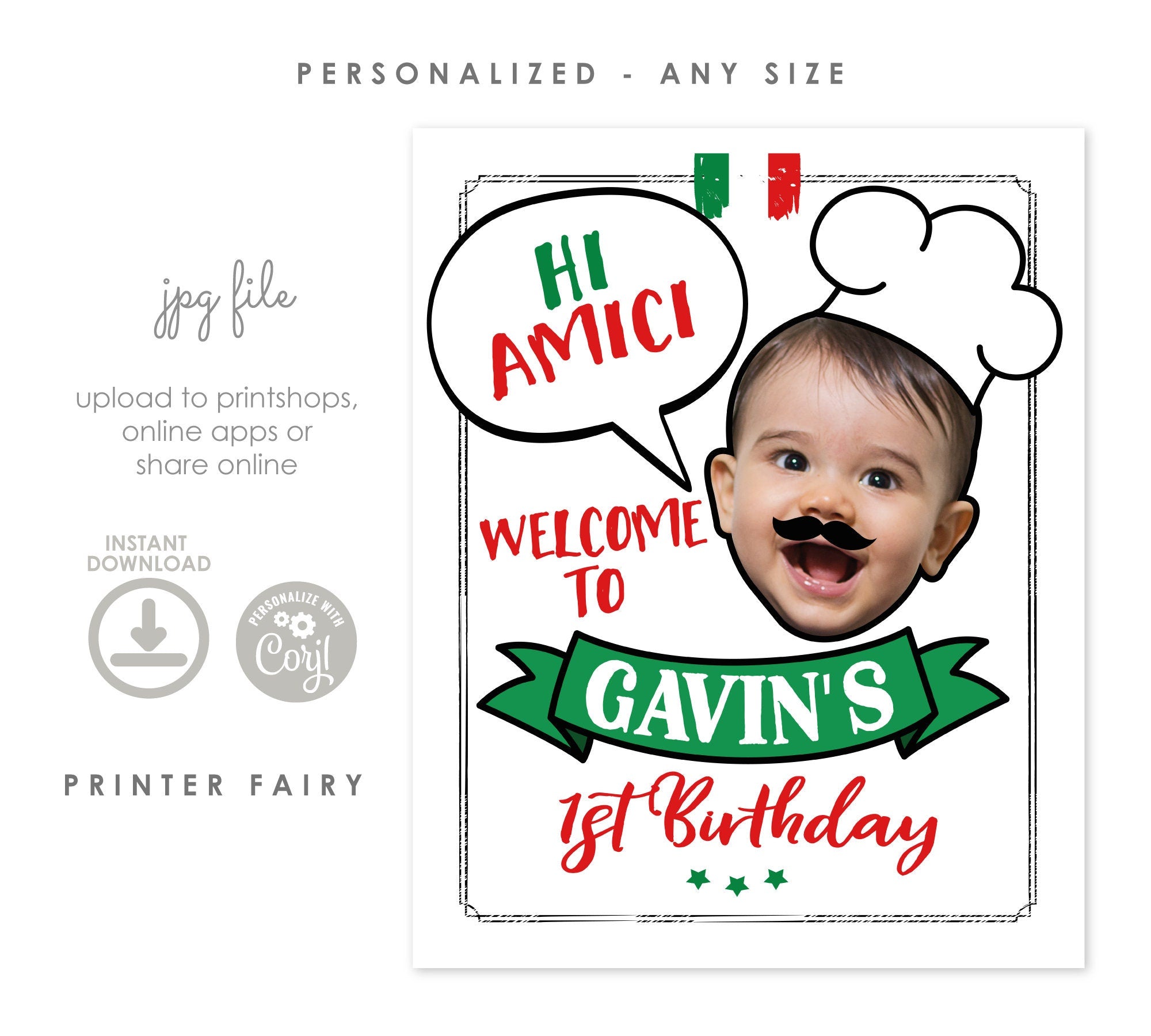 Personalized Pasta Birthday Welcome Sign, Italian Theme (Digital Download)