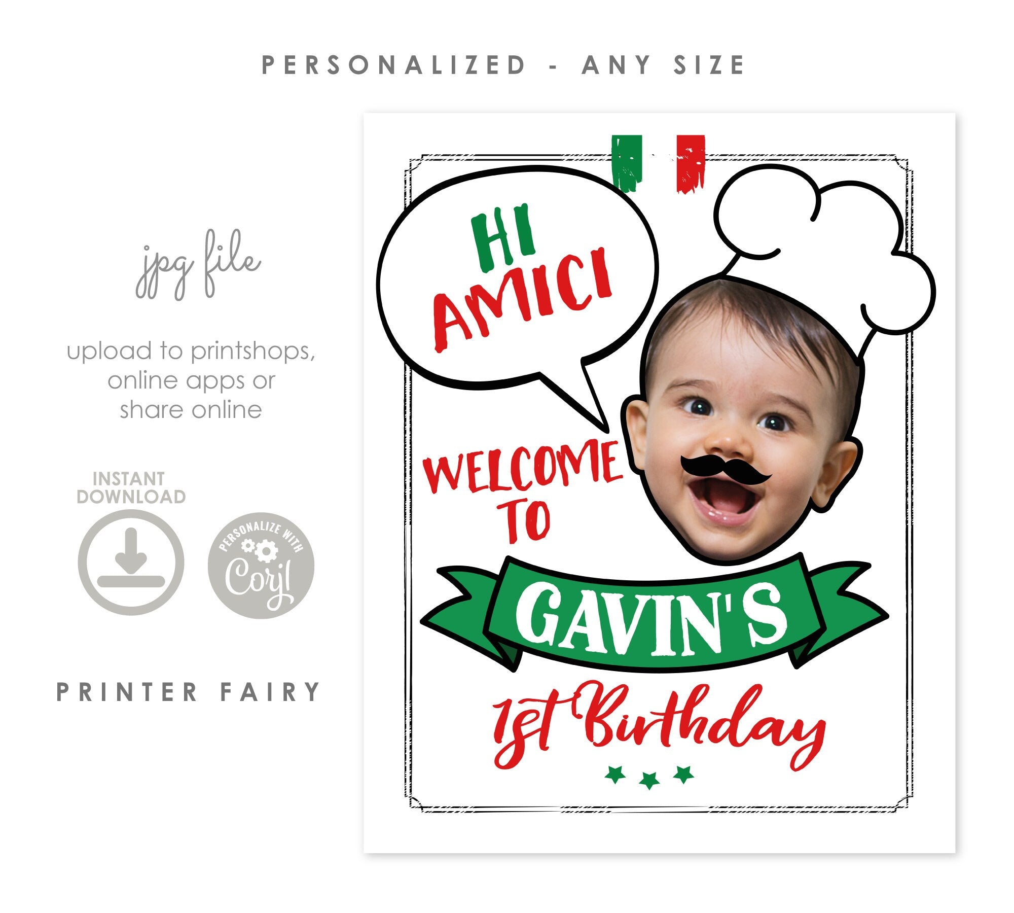 Personalized Pasta Birthday Welcome Sign, Italian Theme (Digital Download)