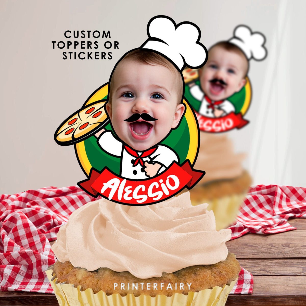 Personalized Pizza Party Toppers or Stickers (Digital File)